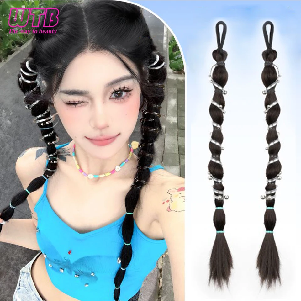 

Синтетический женский хвост, жемчужная телефонная линия, искусственный высокий привязанный низкий ретро двойной хвост, Плетеный парик