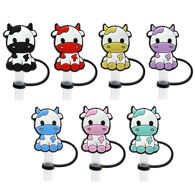 8PCS PVC Cute Cows Straw Topper Creative Straw Cover Drink Cups Dustproof  Decoration Reusable Preventing Spillage