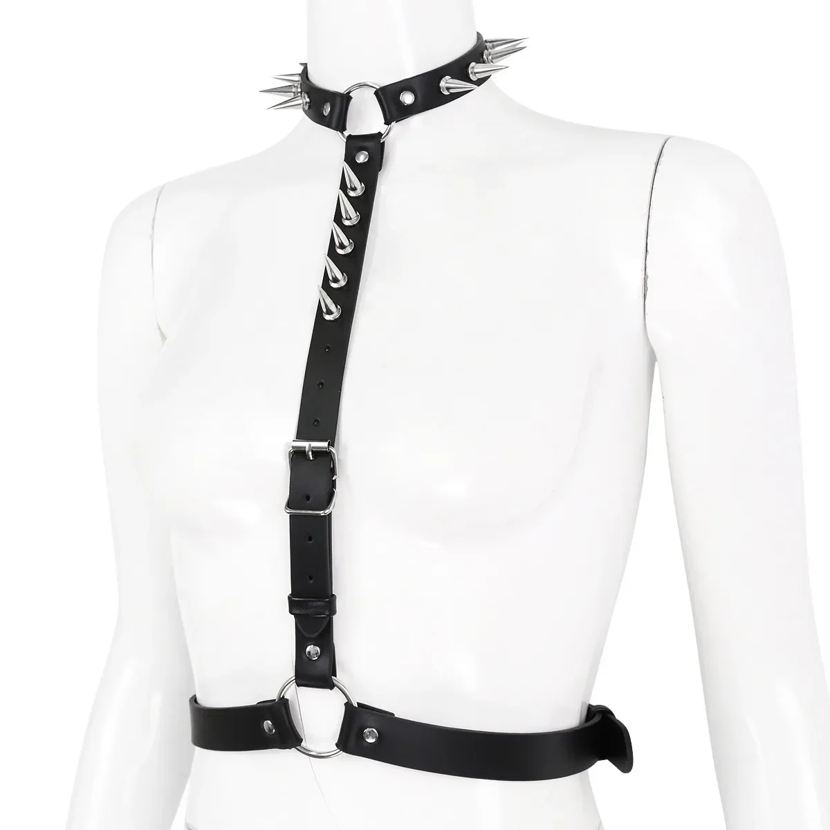 

Men's leather suspenders Adjustment buckle lace-up Hanging shoulder strap belt harness Women Gothic leather chest suspenders