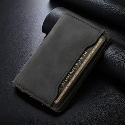 Luxury Faux Leather Magnetic Flip Wallet with Card Storage and Stand Feature (Black)