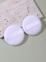 Set of Portable High - Grade White Round Powder Puffs for Makeup Application and Setting (2Piece)