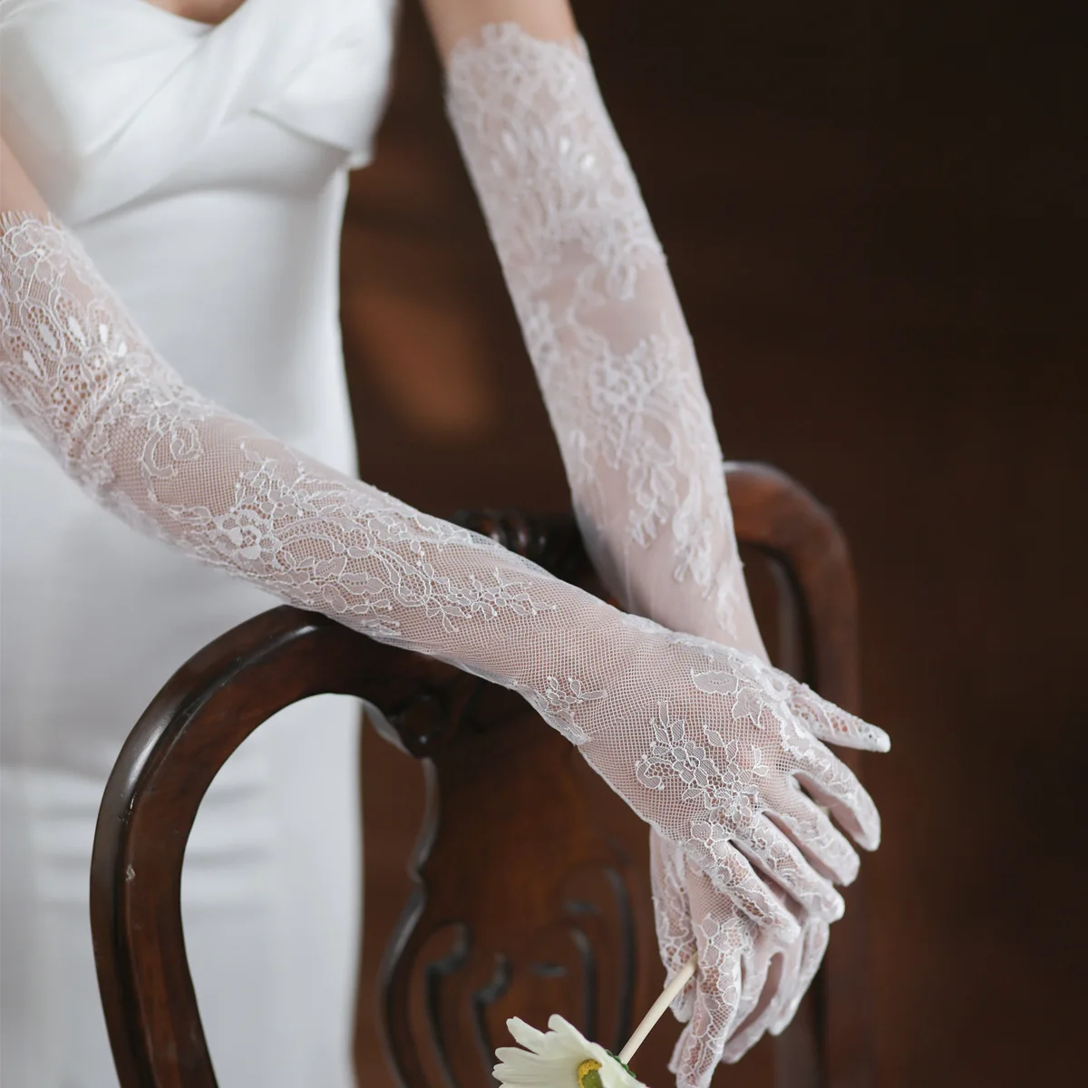 

Elegant Lace Gloves for Bridal Elbow Length Ivory Wedding Party Accessory Simple Long Gloves Bridal Wedding Wear Decor