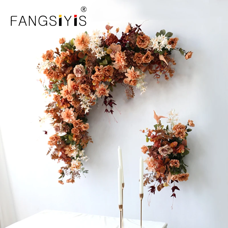 

Роскошный Винтажный Оранжевый искусственный цветок, свадебное украшение в виде ряда, наружная/Внутренняя дверь, фотография, реквизит