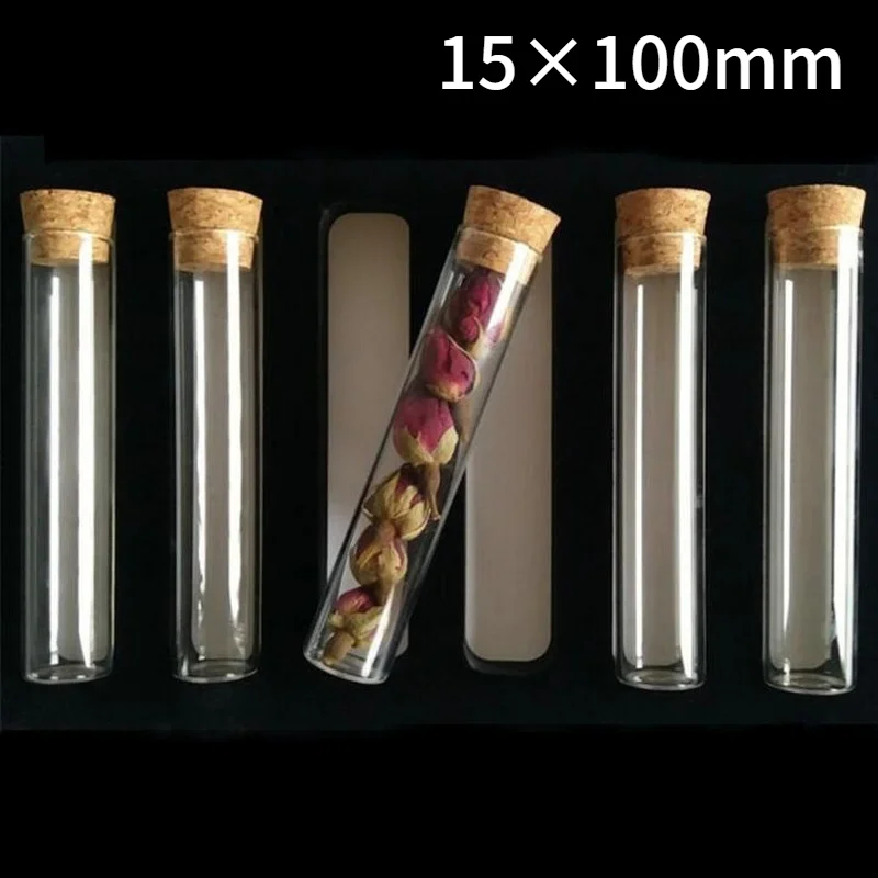 24pcs/lot 15x100mm Flat Bottom Glass Test Tube With Cork Stoppers For Kinds Of TESTS