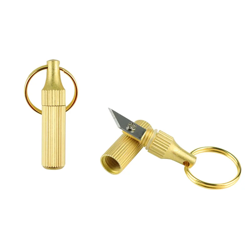  1PCS Mini Brass Capsule Pocket Knife Portable Utility Knifes Survival Knife Keychain Pendant Gadget Letter Package Opener 