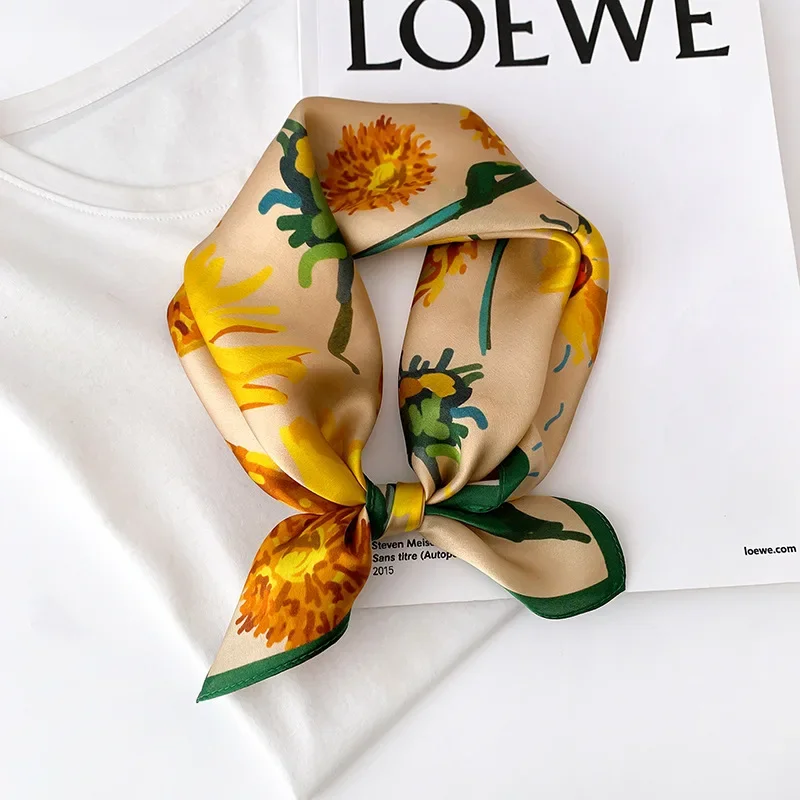 

New 2023 Neck 100% Silk Scarf Women Hair Small Foulard Shawls And Wraps Lady Office Neckerchief Hijab Bandana Scarves Pashmina