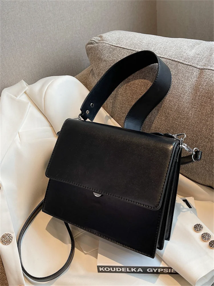 Vintage Business für Frauen 2023 Mode Designer Taschen Tote Doppel Riemen Reine Farbe PU Leder Schulter Umhängetasche_voghion.com