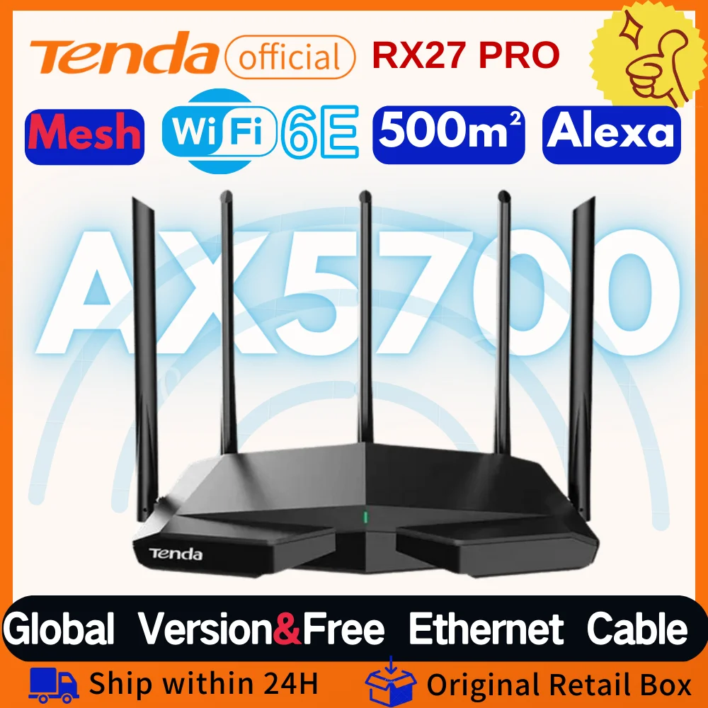Tenda-enrutador WiFi6 AX5700, enrutador de 2,4G, 5G y 6Ghz, Gigabit completo, Wi-Fi 6E, CPU de 1,7 Ghz, repetidor de malla de MU-MIMO, AX3000