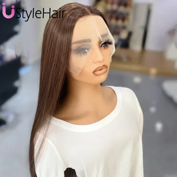 UStyleHair Brown Lace Front Wig Synthetic Mix Color Long Silky Straight Natural Hairline Daily Use Wig Heat Resistant Fiber Hair