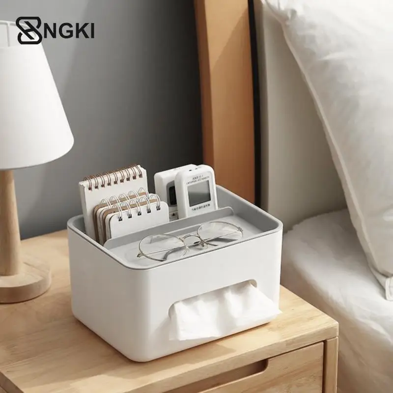 Tissue Box Napkin Holder Remote Control Storage Desk Organizer Office Multifunctional Sundries Container