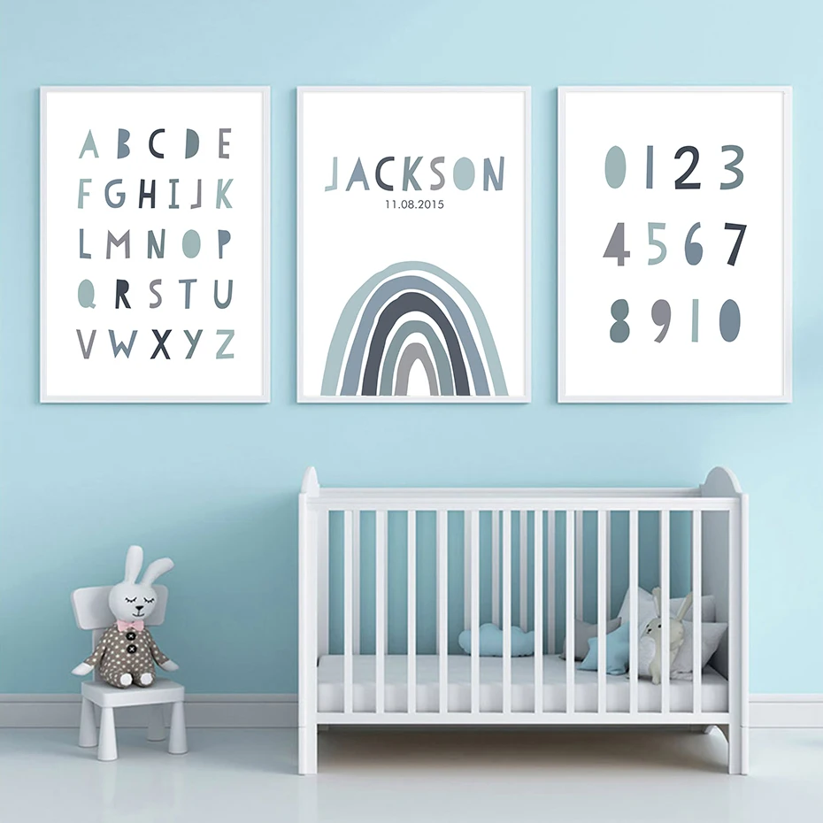 Nome Del Bambino Personalizzato Data Di Nascita Arcobaleno Nursery Wall Art Canvas Painting Poster Stampa Immagini Regalo Per Baby Room Home Decor