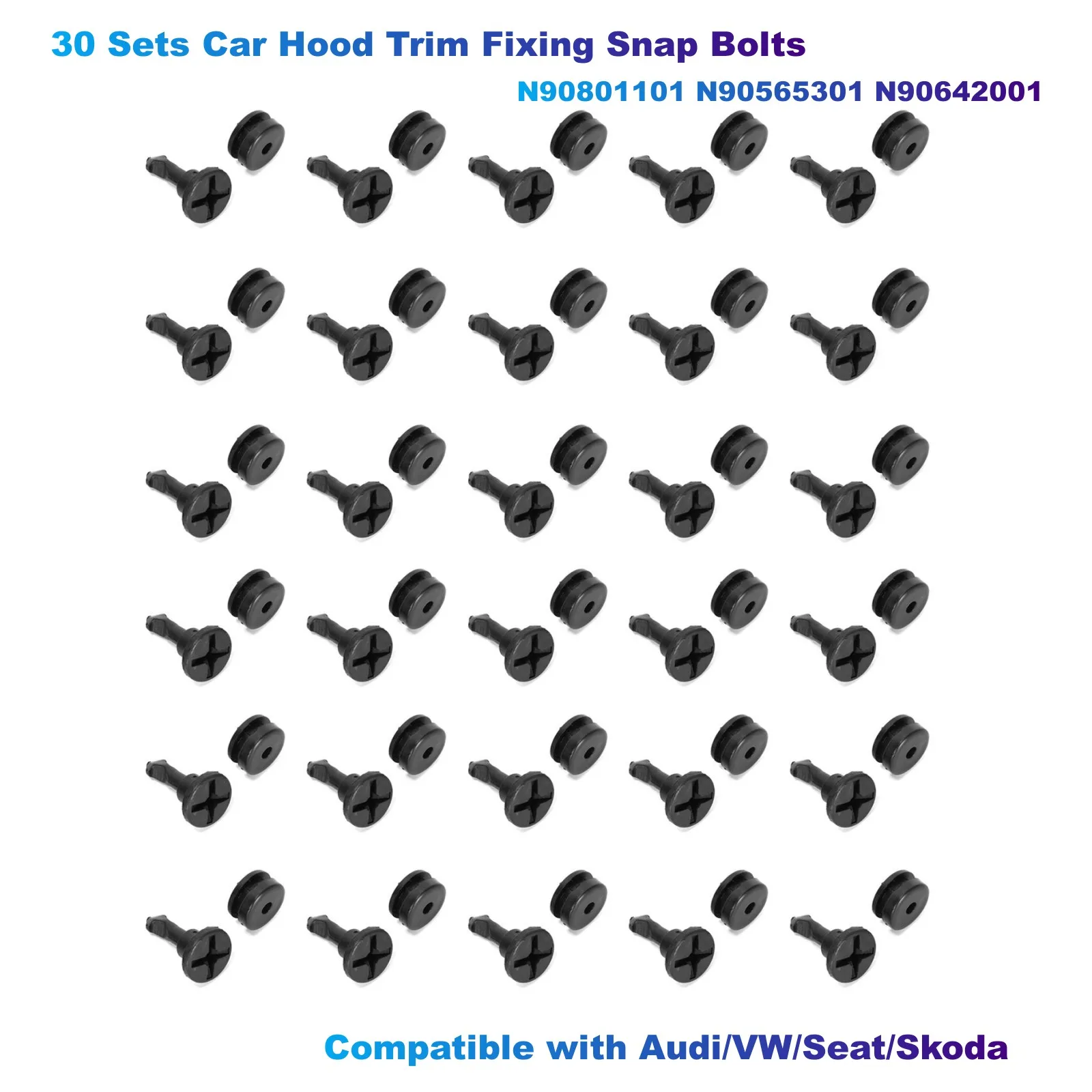 Screw Bolt Nut Set Car Hood Trim Fixing Snap Bolts 30 Sets Compatible with Audi/VW/Seat/Skoda