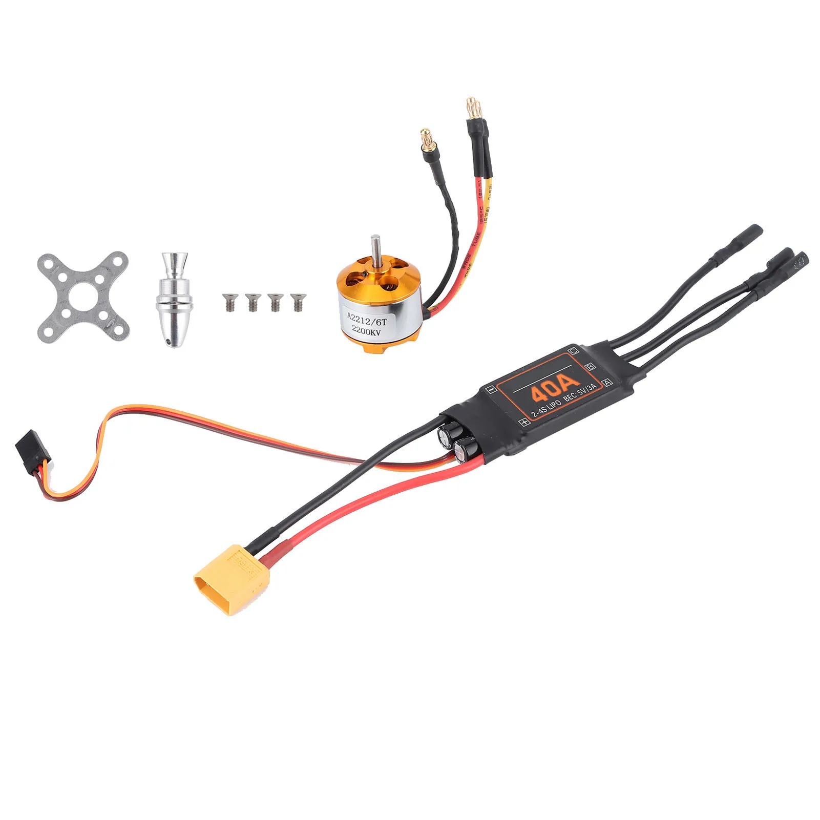 2212 KV2200 Motor + 40A Brushless ESC XT60 RC Motor ESC Set for Drone Helicopter FPV 2212 Brushless 40A