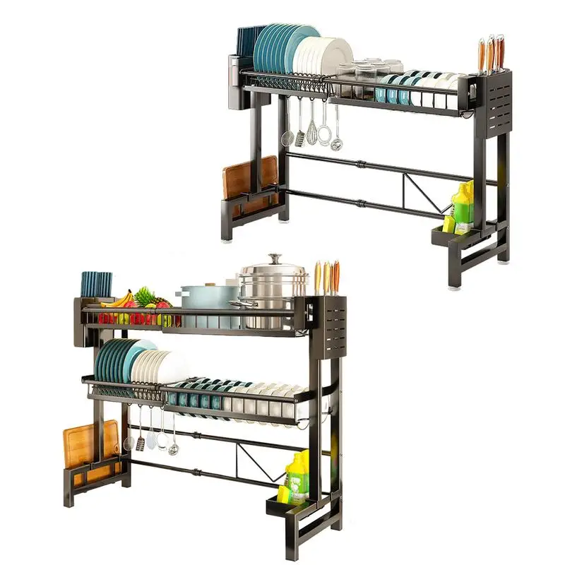 

New Dish Drying Rack 2-Tier Compact Kitchen Dish Rack Drainboard Set Large Rust-Proof Dish Drainer With Utensil Holder 2024