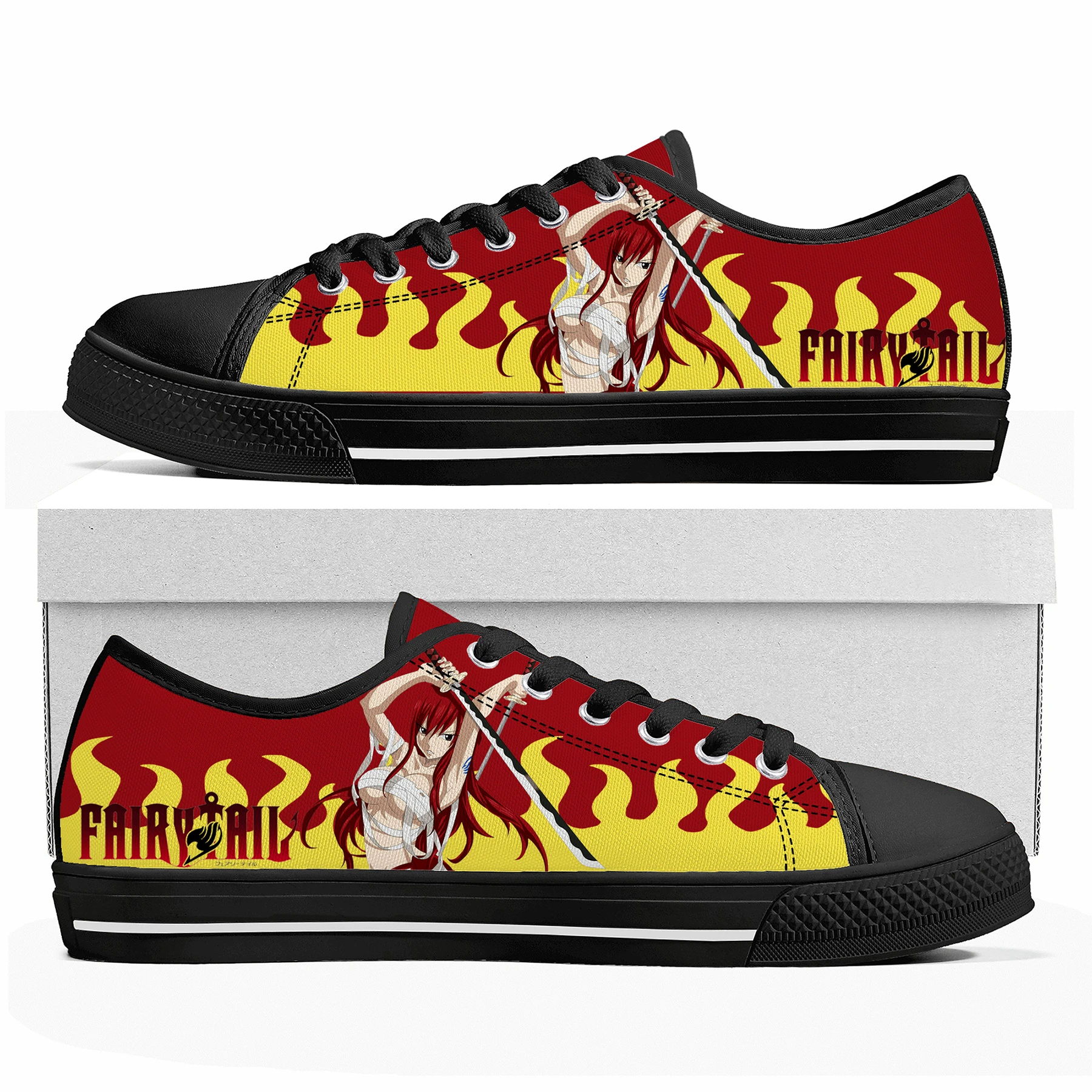 

Manga Erza Scarlet Anime Fairy Tail Low Top Sneakers Mens Womens Teenager High Quality Canvas Sneaker Couple Shoes Custom Shoe
