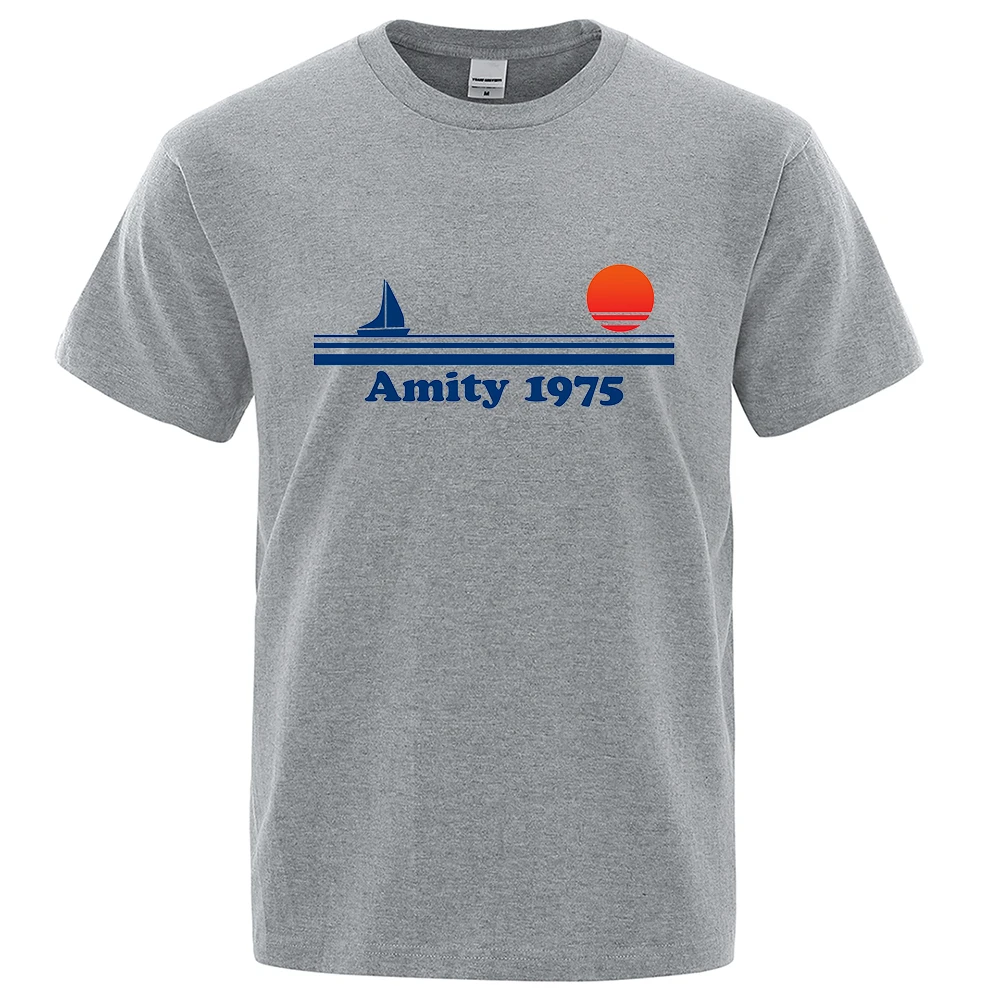 

Amity 1975 - Jaws Retro Print Tshirt Men Creativity Sweat Clothing Fashion Tee Clothes T Shirts Breathable Cotton T-Shirts Man