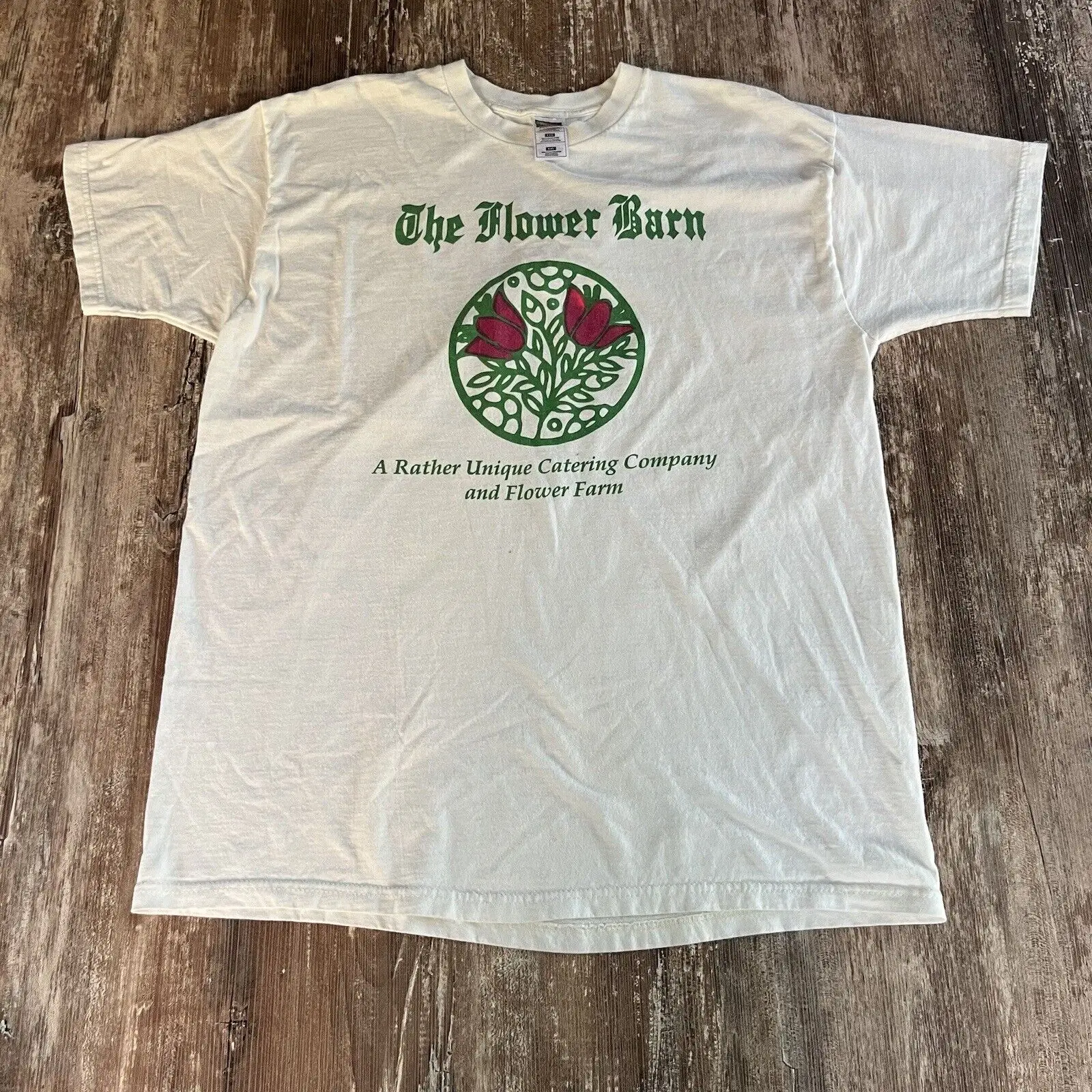 Vintage Fruit Of The Loom Flower Barn Nature Anni '90 T Shirt 2Xl White Pink Logo