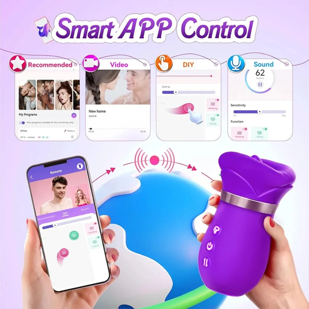 Sucking Clitoris Oral Sucking Vibrator for Women Nipple Stimulator Tongue Licking App Control 360&deg;Rotation Masturbator Sex Toys