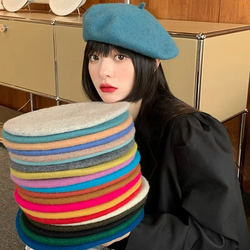 

Women Wool Berets Winter Warm Artistist French Painter Hat Soft Retro Female Thick Solid Color Elegant Walking Caps Plain Berets