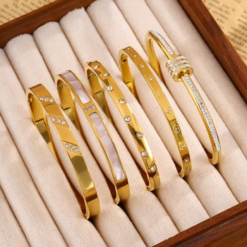 Yupsk 5Pcs Creative Stainless Steel Bracelet With Sparkling Crystal Zircon Waterproof Trendy Stacking Jewelry Gift for Women 1