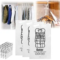 6 Pack Hanging Vacuum Storage Bag Reusable Space Saver Compressed Bag with Hangers for Clothing for Jacket, Suits, Dress, 1