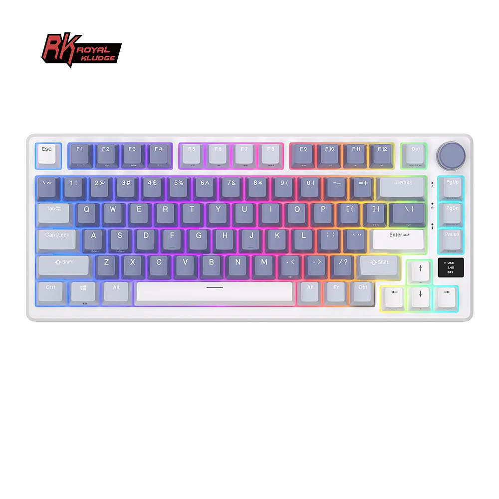 RK ROYAL KLUDGE RK84 Pro 80% RVB Triple Mode BT5.0/2.4G/Clavier Mécanique Filaire Remplaçable à Chaud, Clavier De Jeu Bluetooth Sans Fil 84 Touches Avec Cadre En Aluminium, Interrupteur Tactile Marron
