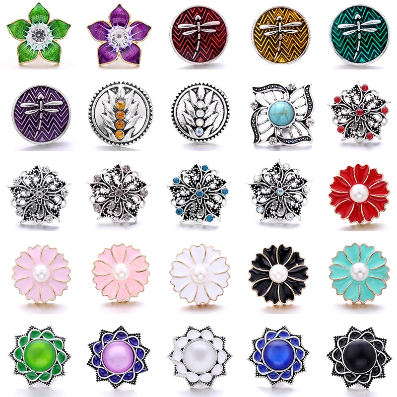 XH7800 Flower Dragonfly Crystal gemstone Birthstone 20mm Metal snap button jewelry DIY bracelet | Украшения и аксессуары
