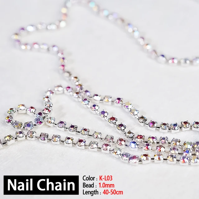 Nail Chain 0.8mm/1.0mm/50cm Rose Gold Silver Pixie Stone Decorations Accessory Metal Steel Ball Chain Nail Art Jewelry K-L03