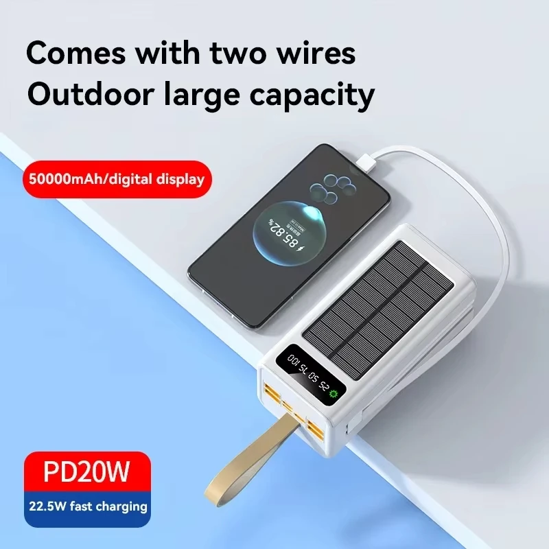 Xiaomi 100000mAh Thicken Solar Power Bank Big capacity Built-in Cables External Battery LED Light Power Bank for iPhone Huawei 2