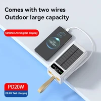 Xiaomi 100000mAh Thicken Solar Power Bank Big capacity Built-in Cables External Battery LED Light Power Bank for iPhone Huawei 2