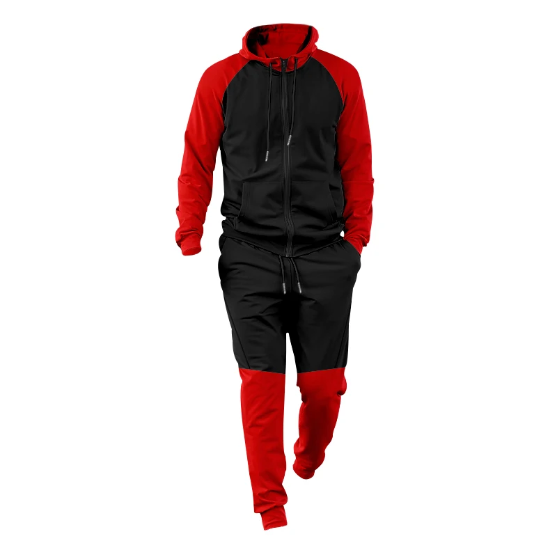 Europe and the United States spring and autumn new suit men's fashion casual hooded hoodie splicing color contrast leisure sport