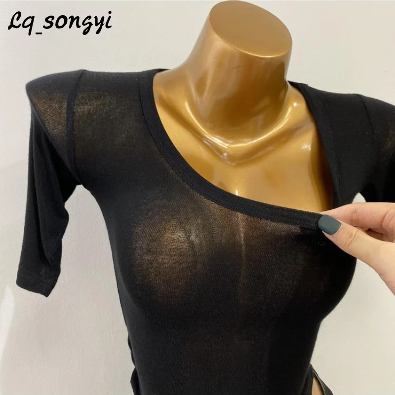 

Lq_songyi летние тонкие футболки с круглым вырезом, женские высокоэластичные прозрачные укороченные топы, однотонные базовые мягкие топы, облегающие футболки с коротким рукавом