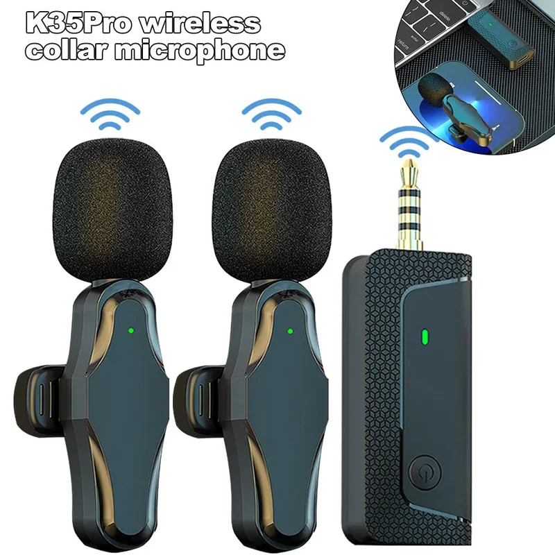 Wireless Lavalier Lapel Microphone Cordless Double Mics Plug-Play