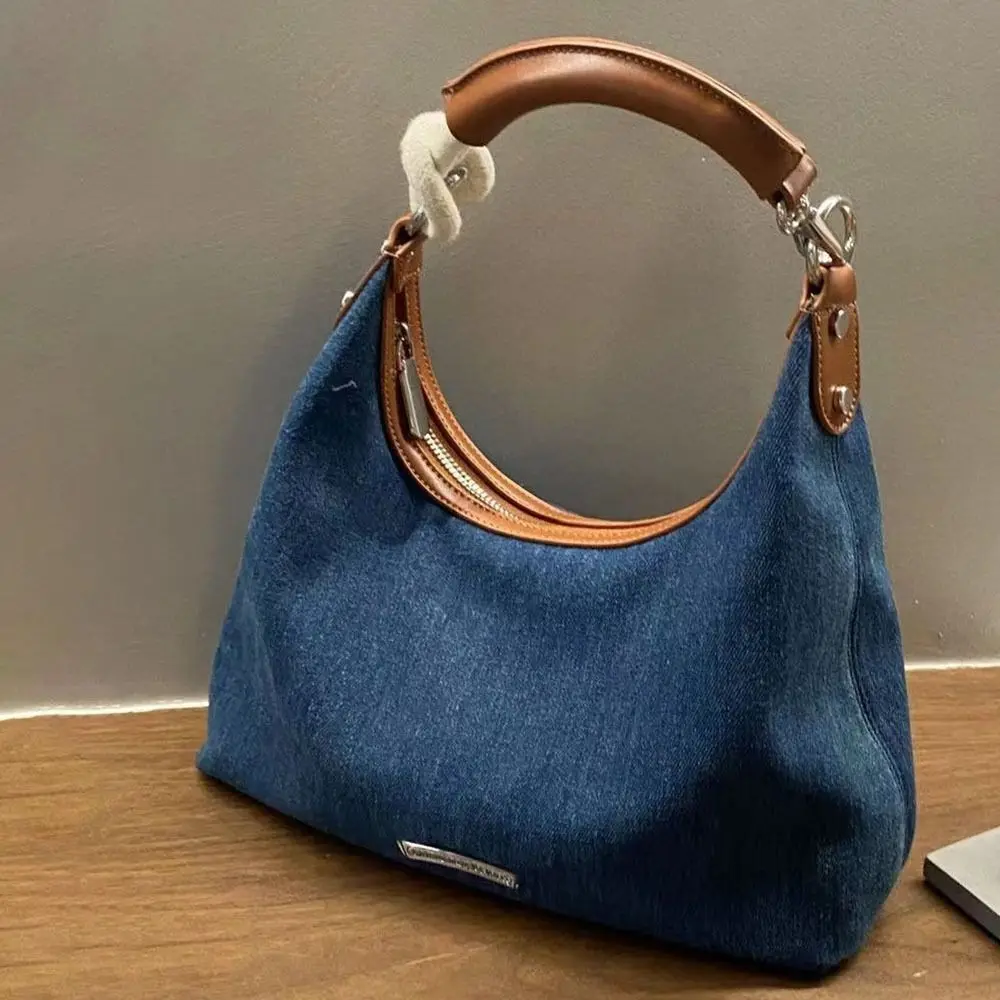 

Denim Handbag Portable Zipper Large Capacity Tote Bag Blue Storage Bags