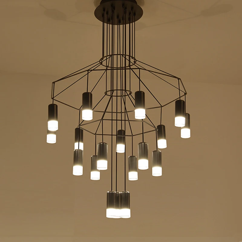 

Nordic Modern 110V 220V 240V LED black wireflow pendant light lamp stairwell hall lobby 3 meters cable flow black hanging lamp