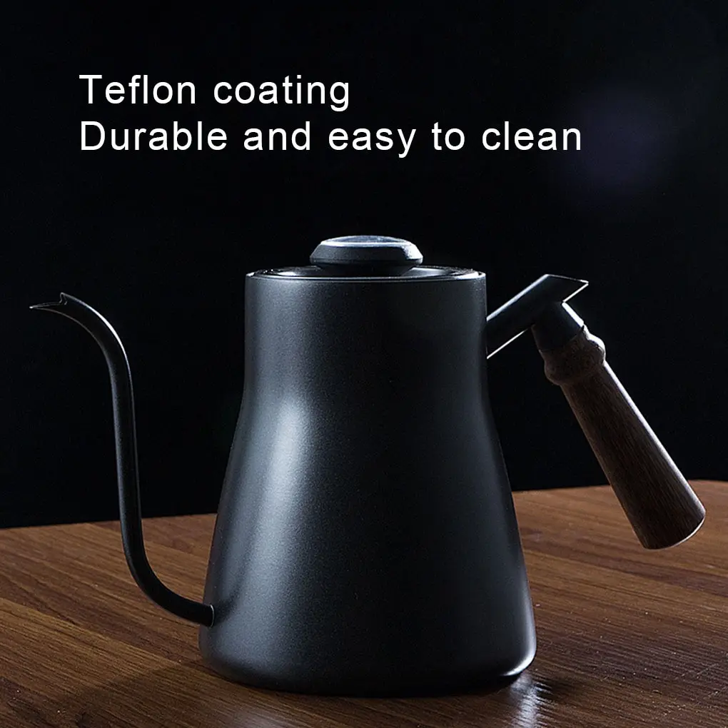 1pc 850ml Gooseneck Tea Kettle Non Stick Coating Stainless Steel Wooden