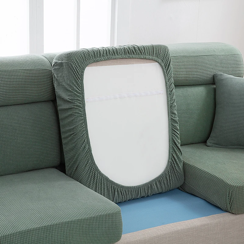 Solid Color Jacquard Sofa Seat Cushion Cover Polar Fleece Elastic Sofa Cover For Living Room Chair Furniture Protector 1pc Sofa Cover