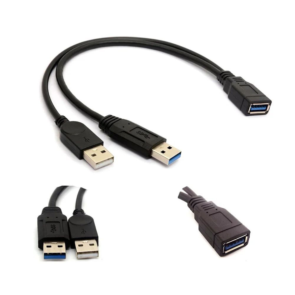 추가 전원 데이터 Y 연장 케이블 USB 3.0 암-듀얼 USB 타입 A 수 전원 분배기 케이블 (모바일 하드 디스크 PC 하드웨어용)