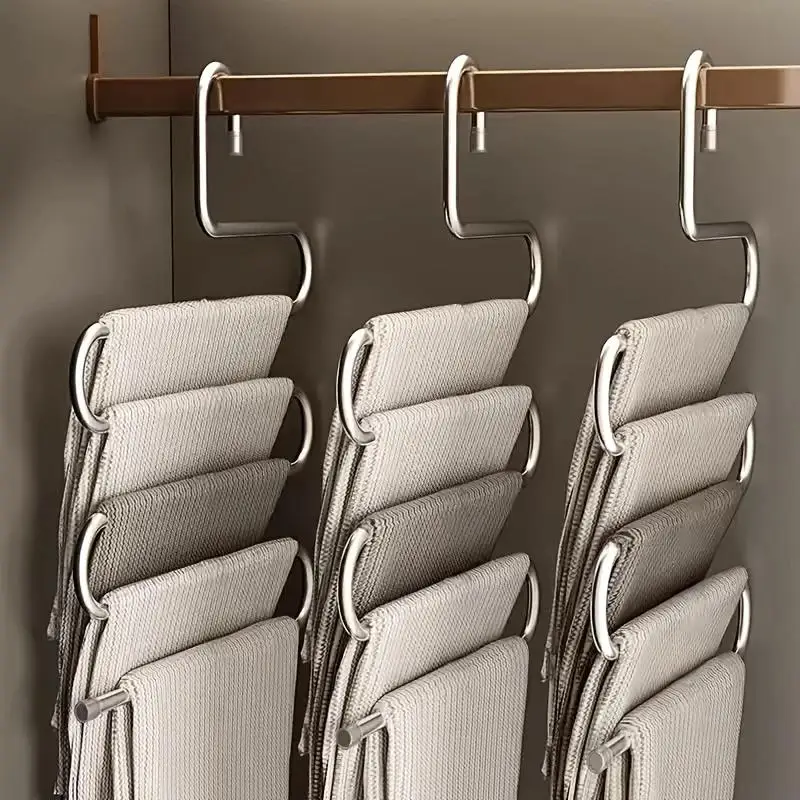 Five-layer stainless steel trouser rack,used for wardrobe storage, suitable jeans and trousers, space-saving design 5