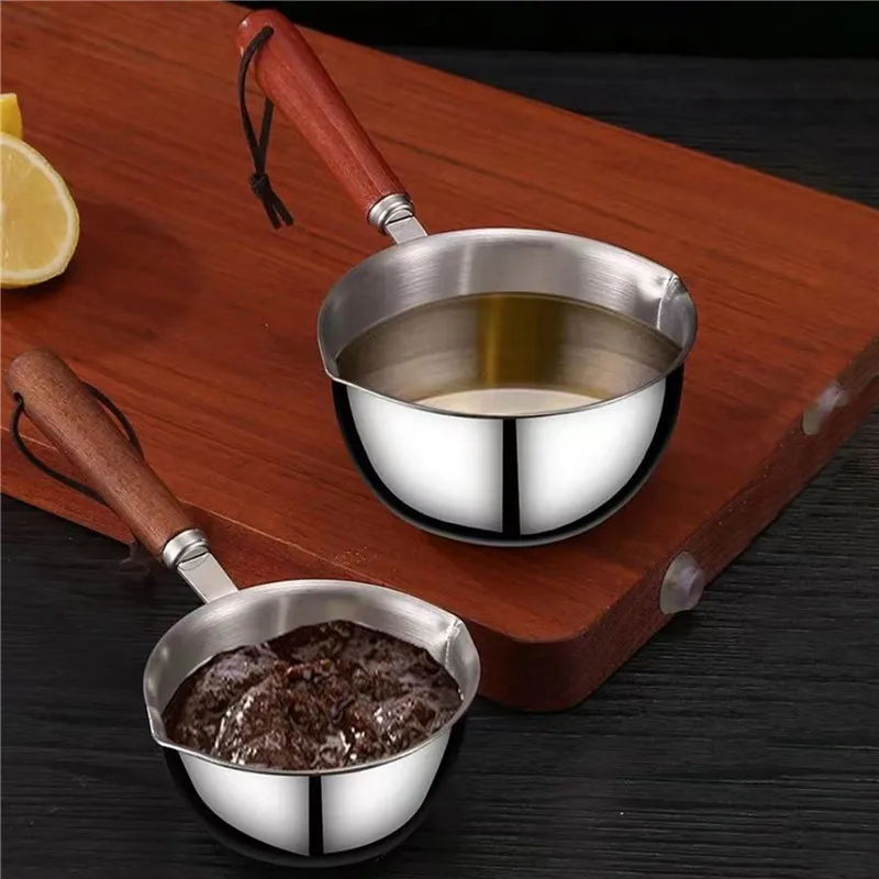 150/300ML Butter Melting Pot,Stainless Steel Butter Warmer Multipurpose Sauce Pan Pot With Dual Pour Spouts Wooden Handle