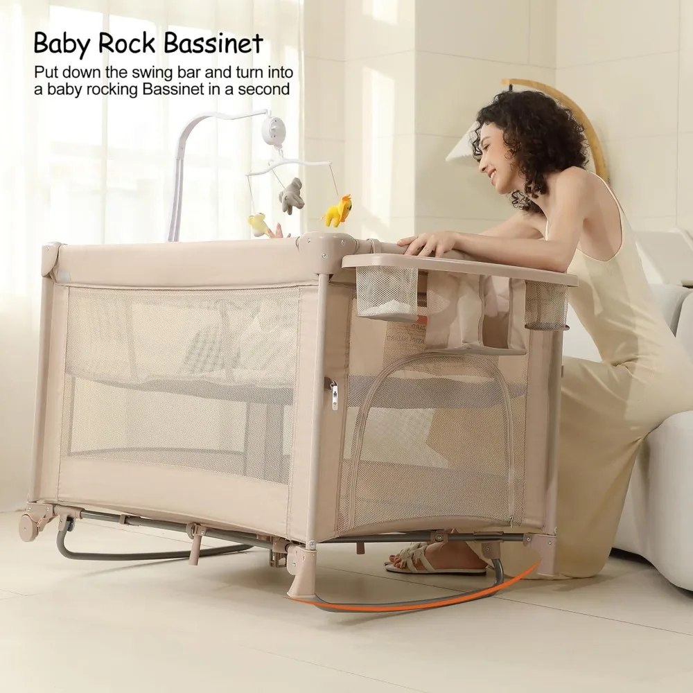 5 in 1 Pack and Play, Baby Bassinet Bedside Sleeper, Baby Playard, Bedside Crib with Changing Table, Foldable Travel Playard 4