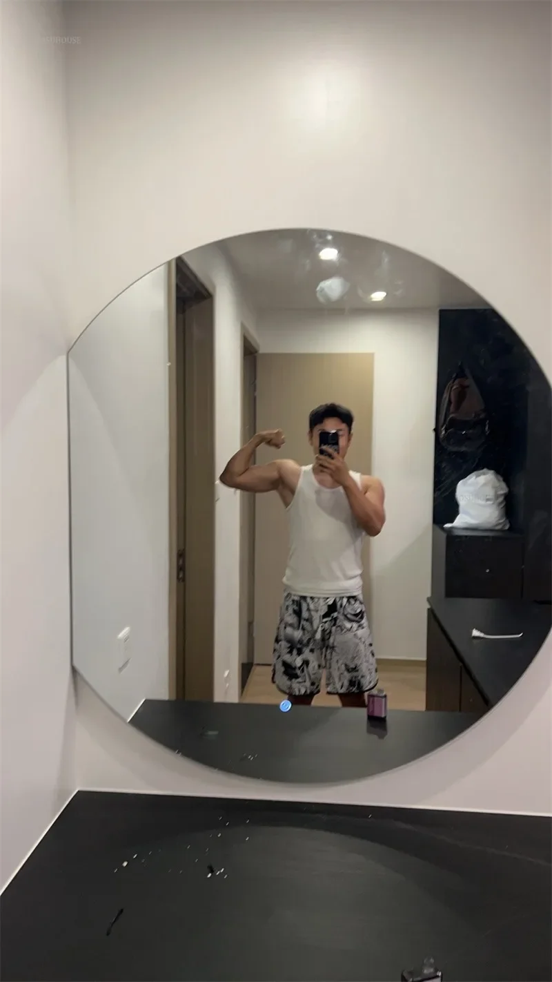 Description Picture 5 of itemNordic Special-shaped Bath Mirrors Semicircular Makeup Mirror Wall Hanging with Light Bathroom Led Touch Screen Bathroom Mirror