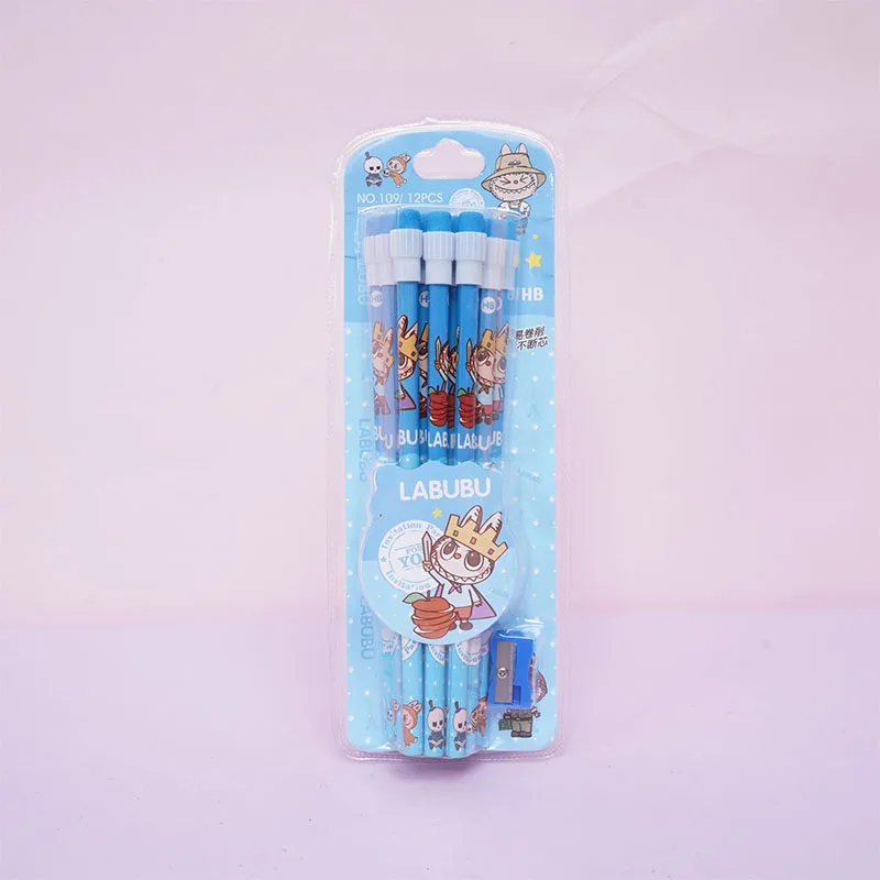Labubu Anime Erasable Pencil Set – 12pcs Student Stationery with 0.5mm Refill & Break-Resistant Lead, Perfect Gift 4