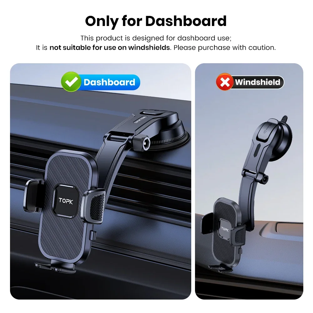 TOPK Gravity Car Phone Holder - Secure, No-Magnet Smartphone Mount
