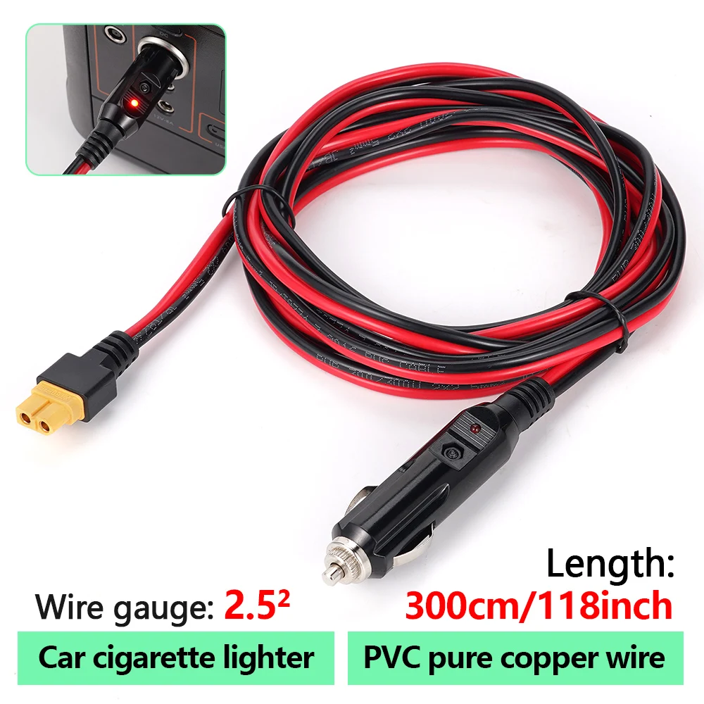 3M XT60 14AWG 커넥터 연장 케이블(시가 라이터 플러그 포함) 태양광 발전기 발전소용 차량용 충전기 어댑터 코드