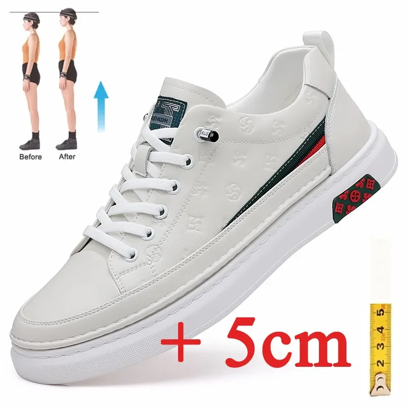 

Men Elevator Sneakers Shoes Brand Loafers White Soft Leather Moccasins Height Increased 5cm Shoes Man Hidden Heels Sneaker