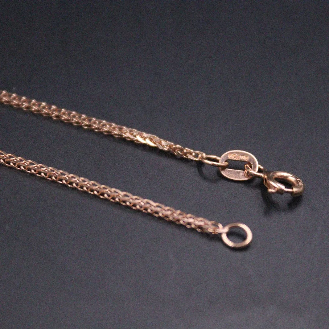 

Real 18K Rose Gold Chain For Women 1mm Thin Wheat Link Cable Necklace 60cm/24inch Stamp Au750