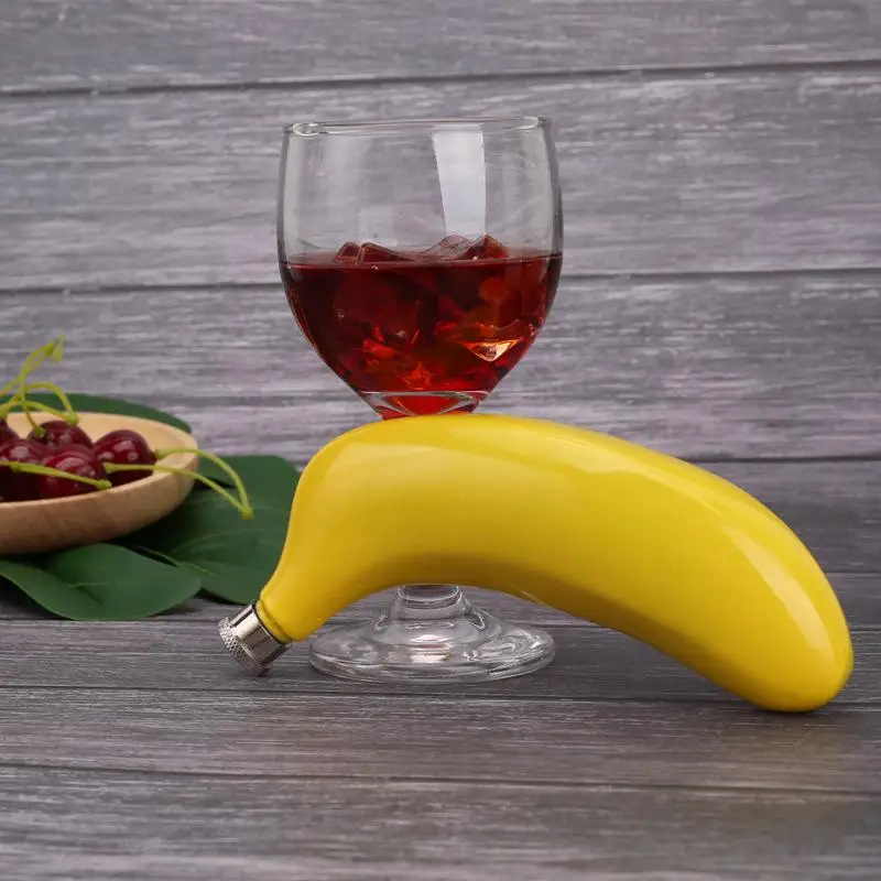 Description Picture 6 of itemSteel Mini Banana Hip Flask Pocket Russia Flagon Yellow Whisky Bottle 5oz
