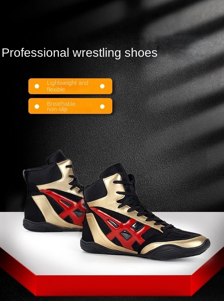 Description Picture 4 of itemProfessional Wrestling Sneakers Men Women Breathable Boxing Sport Shoes Size 36-45 Gold Weight Boxing Fighting Boots