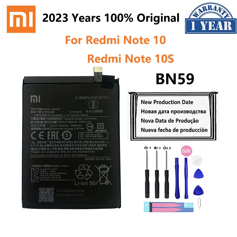 100% originální xiao mi BN59 5000mah telefon baterie pro Xiaomi redmi nota 10 10S mobilní telefon náhrada akumulátory bateria